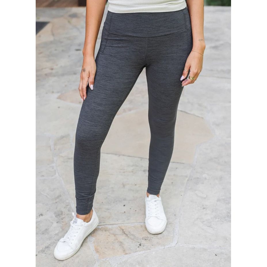 Grace and Lace Fleece Lined Pocket Leggings - Charcoal Grey