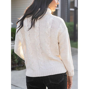 Grace and Lace High Neck Cable Knit Sweater - Ivory