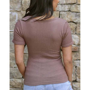 Grace and Lace Hip Length Short Sleeve Brami - Taupe