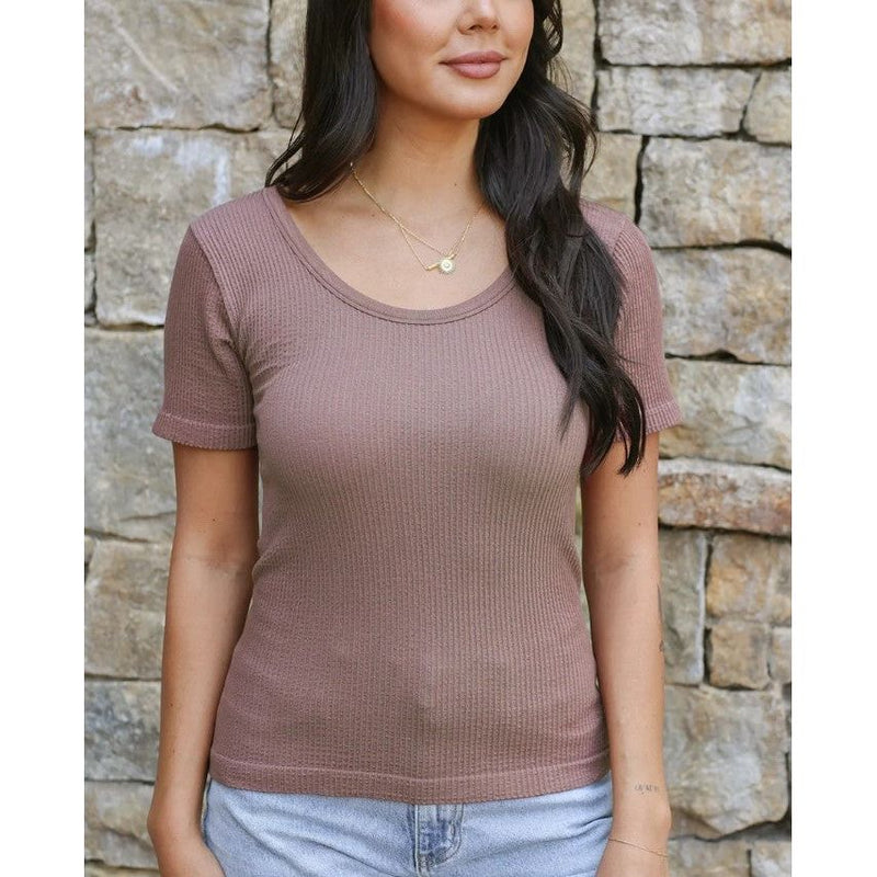 Grace and Lace Hip Length Short Sleeve Brami - Taupe