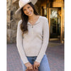 Grace and Lace Ribbed Henley Sweater - Oatmeal