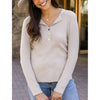 Grace and Lace Ribbed Henley Sweater - Oatmeal