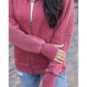 Grace and Lace Vintage Washed Zip Up Sweatshirt - Washed Red