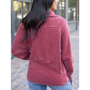 Grace and Lace Vintage Washed Zip Up Sweatshirt - Washed Red