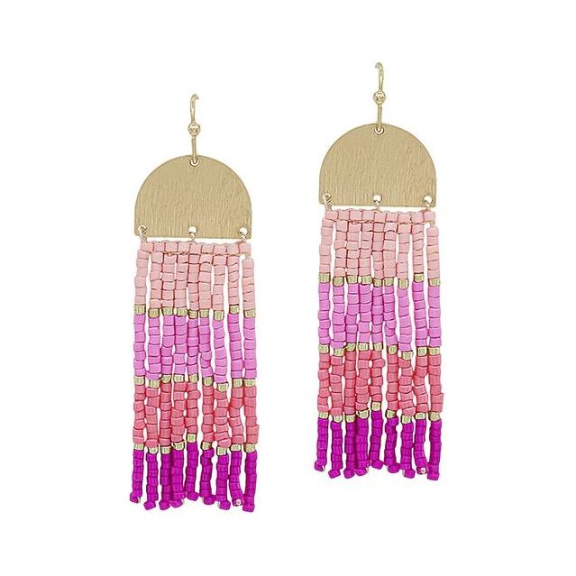 Half Circle Ombre Beaded Dangle Earrings - Fuchsia
