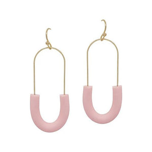 Half Oval Shape Clay Wire Earrings - Blush Pink