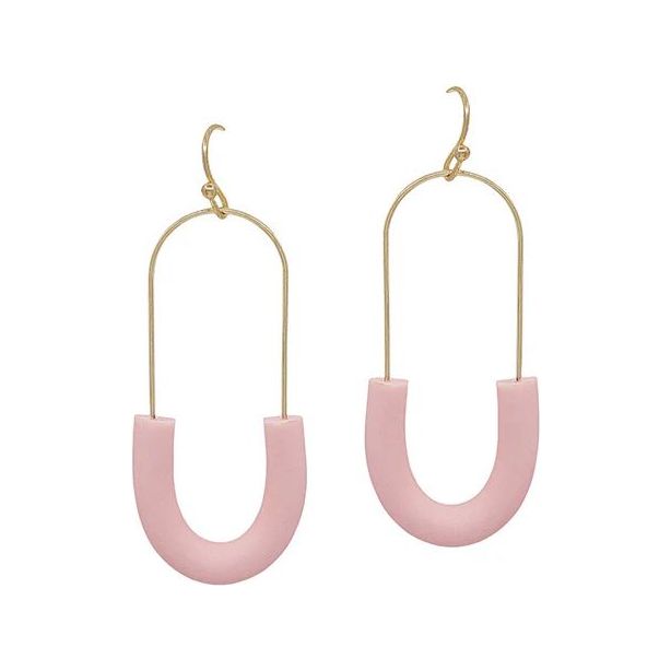 Half Oval Shape Clay Wire Earrings - Blush Pink
