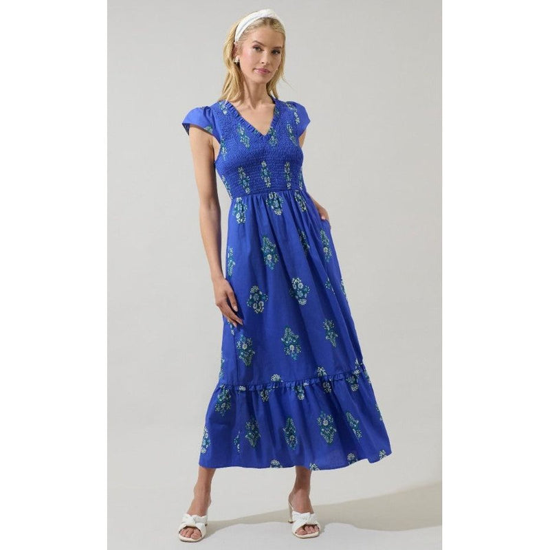 Haline Floral Smocked Maxi Dress - Navy/Multi