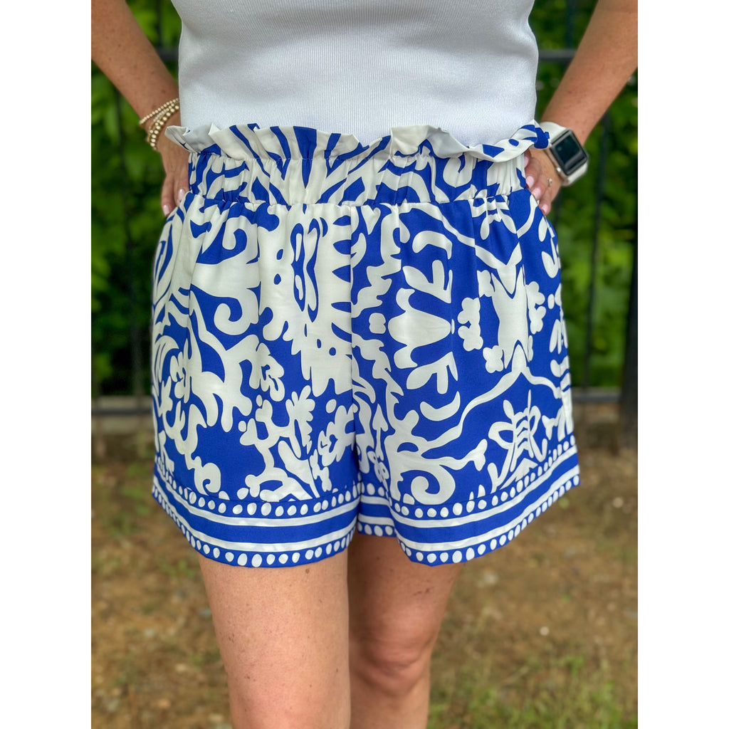 Tara Hills Paper Bag Shorts - Blue/White