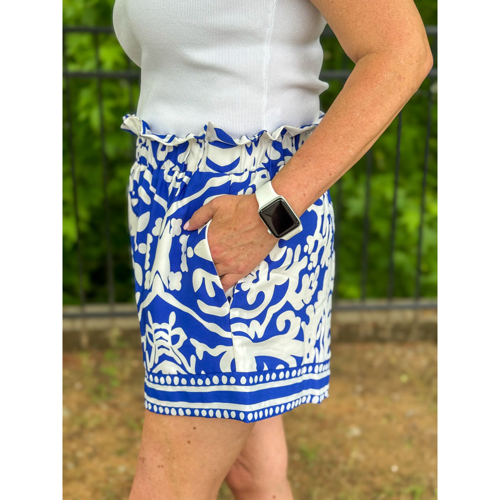 Tara Hills Paper Bag Shorts - Blue/White