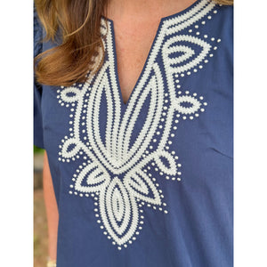 Marley Embroidered Detail Mini Dress - Navy