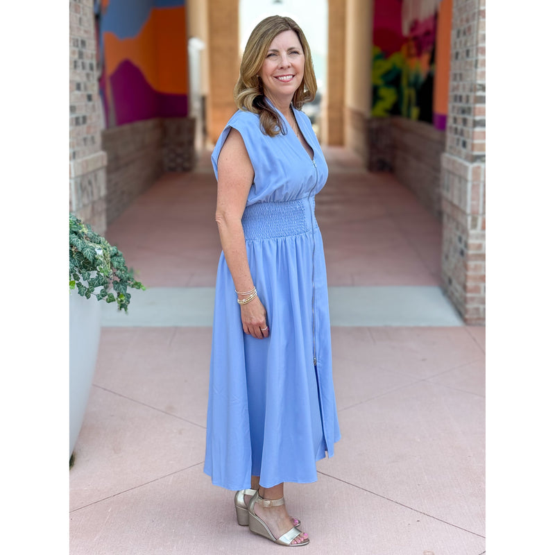 blue zipper dress Morganna Sleeveless Two-Way V neck My Actual Bust is:58