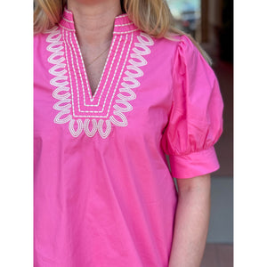 Katelyn Embroidered Puff Sleeve Top - Pink