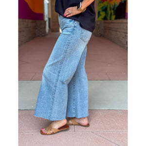 Pistola Izzy Mid Rise Wide Leg Crop Jean - Strive Light Wash