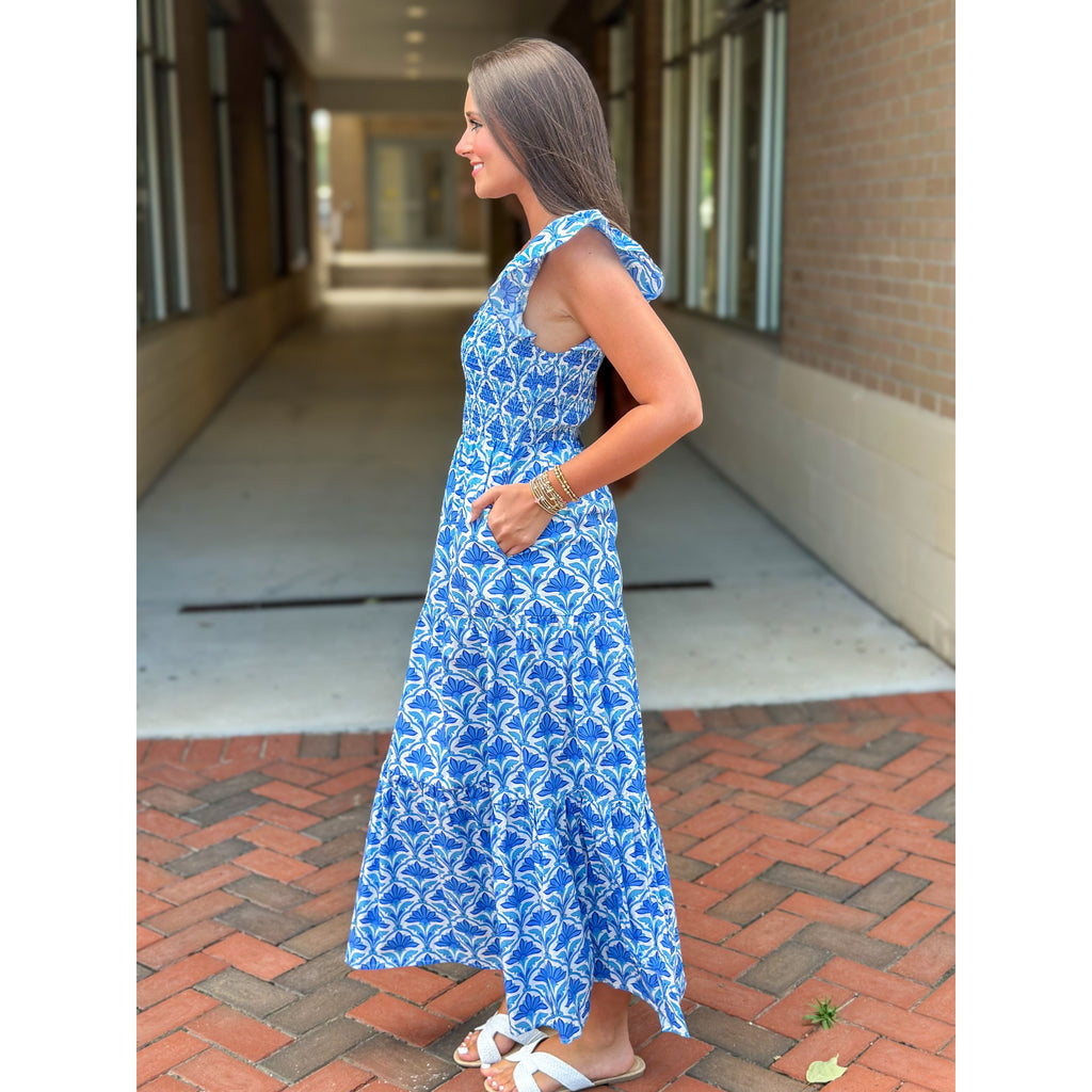 Elyse Sunfire Ruffle Sleeve Tiered Dress - Blue