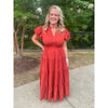 Amberlyn V-Neck Bubble Sleeve Tiered Maxi Dress - Brick
