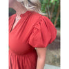 Amberlyn V-Neck Bubble Sleeve Tiered Maxi Dress - Brick