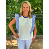 Nadine Striped Poplin Ruffle Sleeve Top - Blue/White