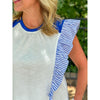 Nadine Striped Poplin Ruffle Sleeve Top - Blue/White