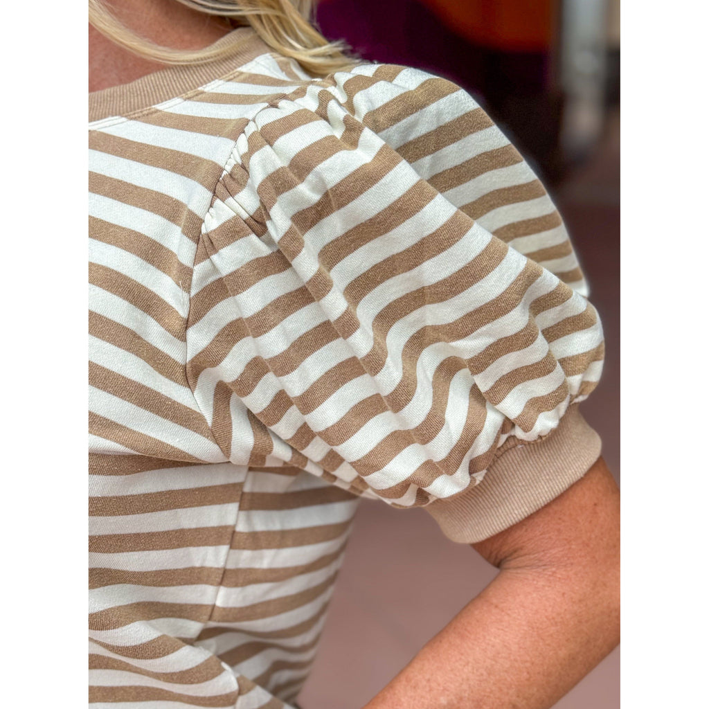 Kimberly Stripe Puff Sleeve Sweatshirt - Taupe