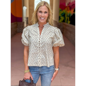 Carissa Floral Puffed Sleeve Blouse - Cream