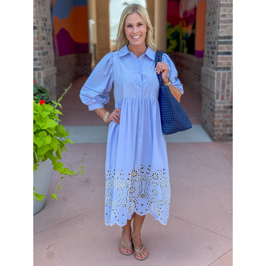 Beatrice Eyelet Midi Dress - Chambray