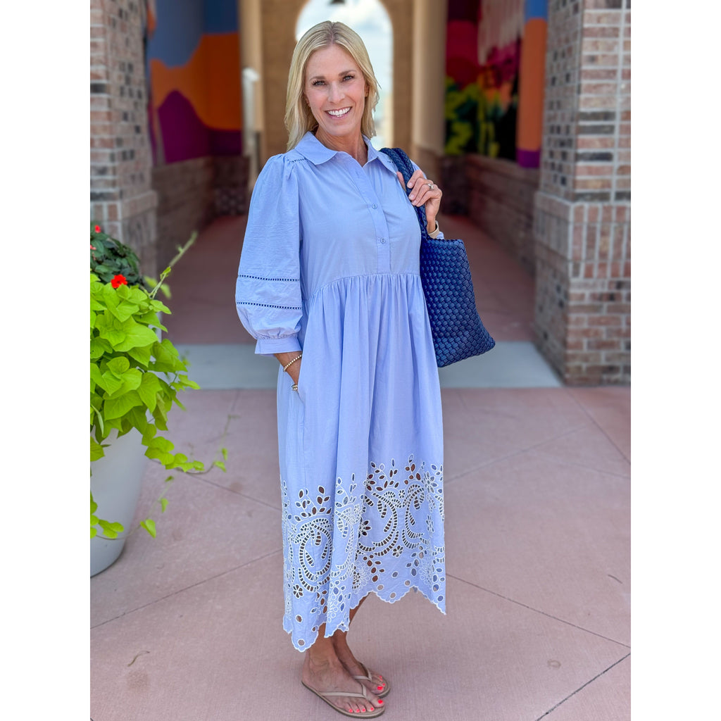 Beatrice Eyelet Midi Dress - Chambray