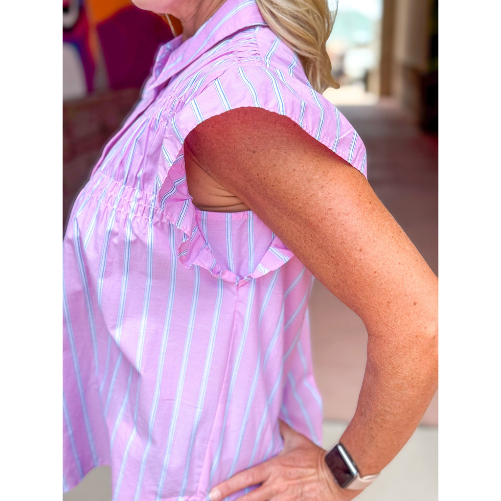 Tanya Smocked Stripe Top - Pink/Blue