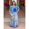 Lissy Floral Print Tiered Maxi Skirt- Blue/White