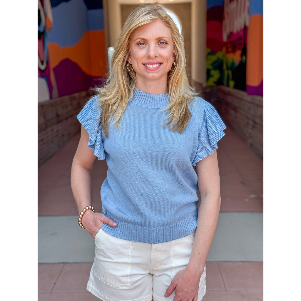 Finley Ruffle Knit Top - Powder Blue