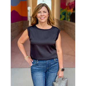 Liverpool Sleeveless Woven to Knit Top - Black