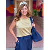 Liverpool Sleeveless Woven to Knit Top - Pale Gold