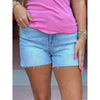 Risen High Rise Raw Cut Hem Side Slit Shorts - Light Wash