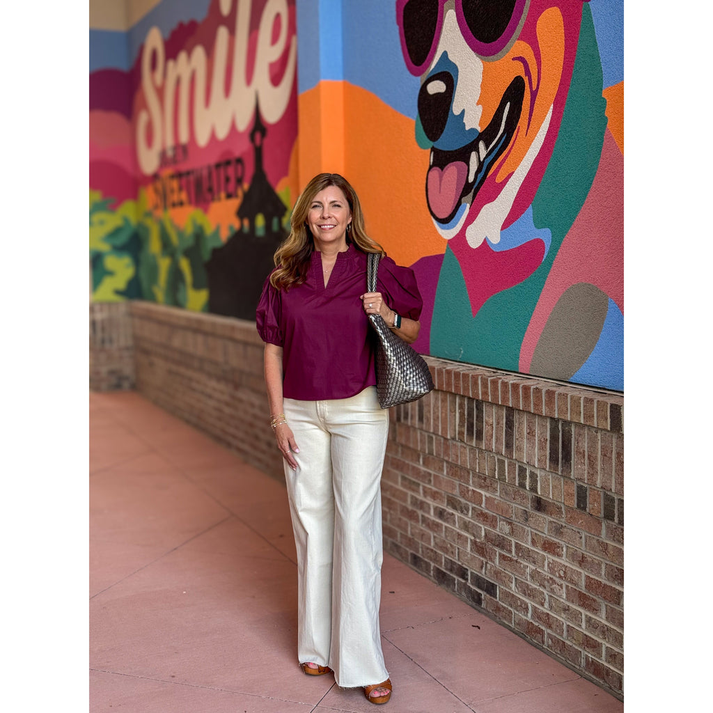 Carolynne V-Neck Woven Top - Deep Cranberry