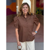 Charley Puff Shoulder Short Sleeve Blouse - Brown