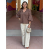 Gina Split V-Neck Textured Top - Chocolate