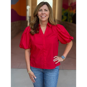 Adah Bubble Sleeve Blouse - Fairy Red