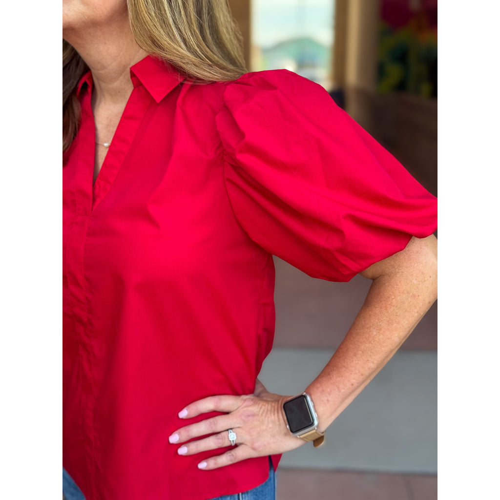 Adah Bubble Sleeve Blouse - Fairy Red