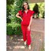 Chelsea Textured High-Waisted Wide Leg Pants - Red