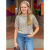 Adina Animal Print Short Sleeve Sweater - Taupe/Brown
