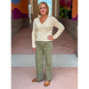 Mica High Rise Wide Cropped Leg Utility Jeans - Fall Green