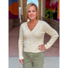 Remy Long Sleeve Pointelle Knit Scallop Sweater - Cream Biscuit