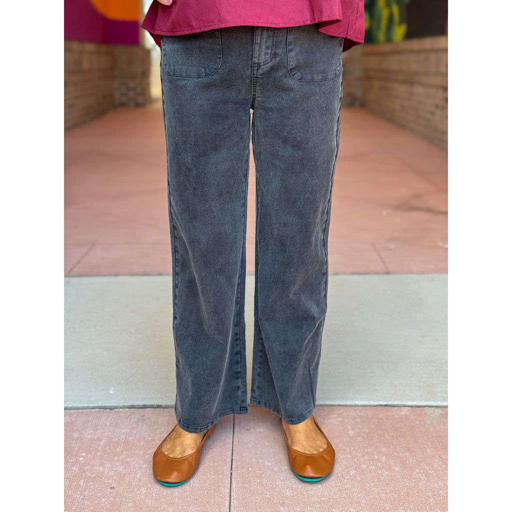 Suni High Waisted Wide Leg Pants - Washed Black