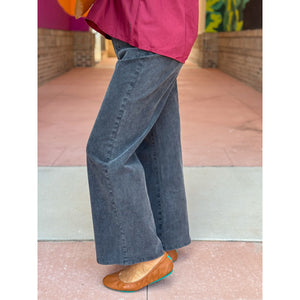 Suni High Waisted Wide Leg Pants - Washed Black