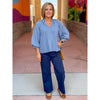 Gina Split V-Neck Textured Top - Steel Blue