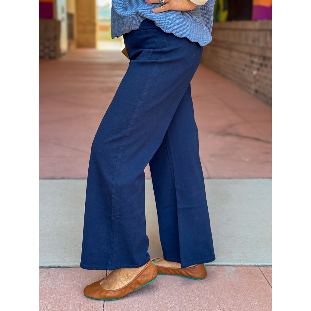 Suni High Waisted Wide Leg Pants - Navy