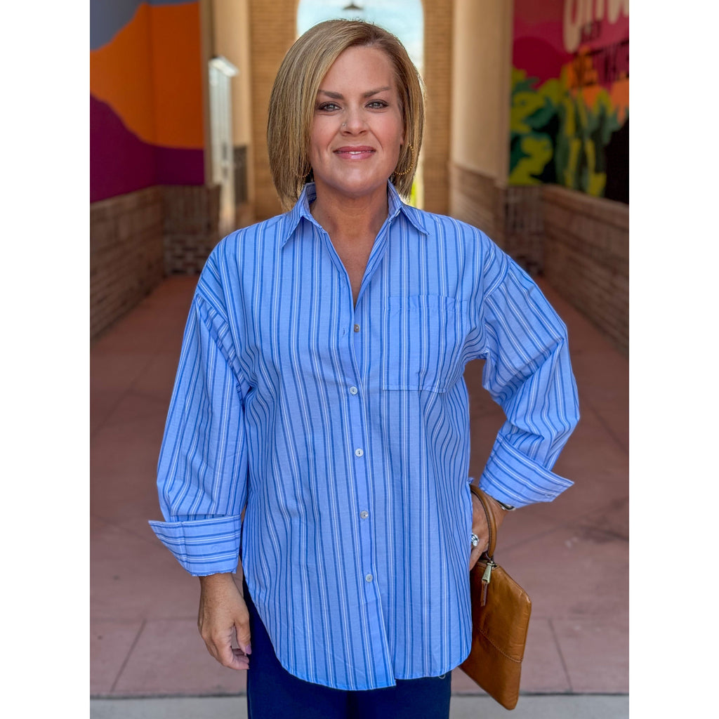 Dahlia Stripe Button Down Shirt - Blue