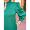 Mona Textured Dress with Frill Split V-Neck - Hunter Green
