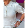 Ayla Short Sleeve Knit Polo Top - Ivory