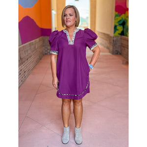 Aubrey Short Puff Sleeve Dress - Plum